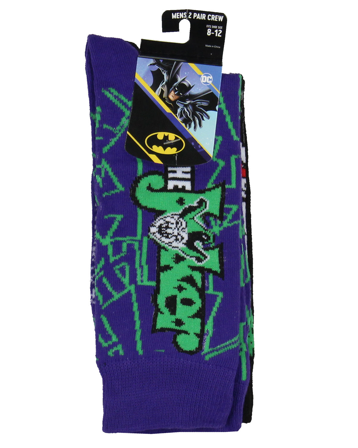 DC Comics Men's The Joker 2-Pack Mid-Calf Crew Socks Shoe Size 8-12