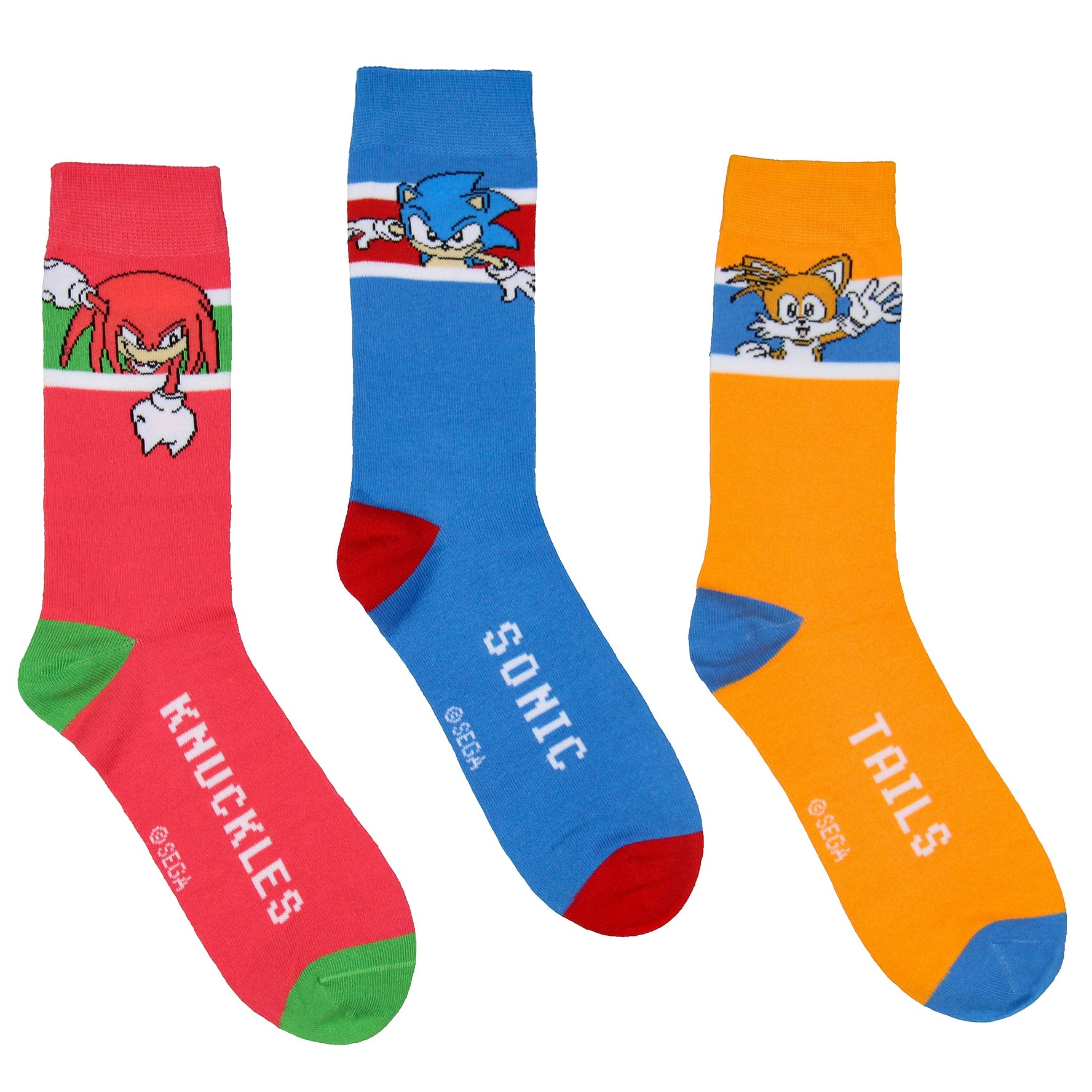 Sonic The Hedgehog Socks Men's 3 Pair Crew Socks Sonic Tails and Knuckles
