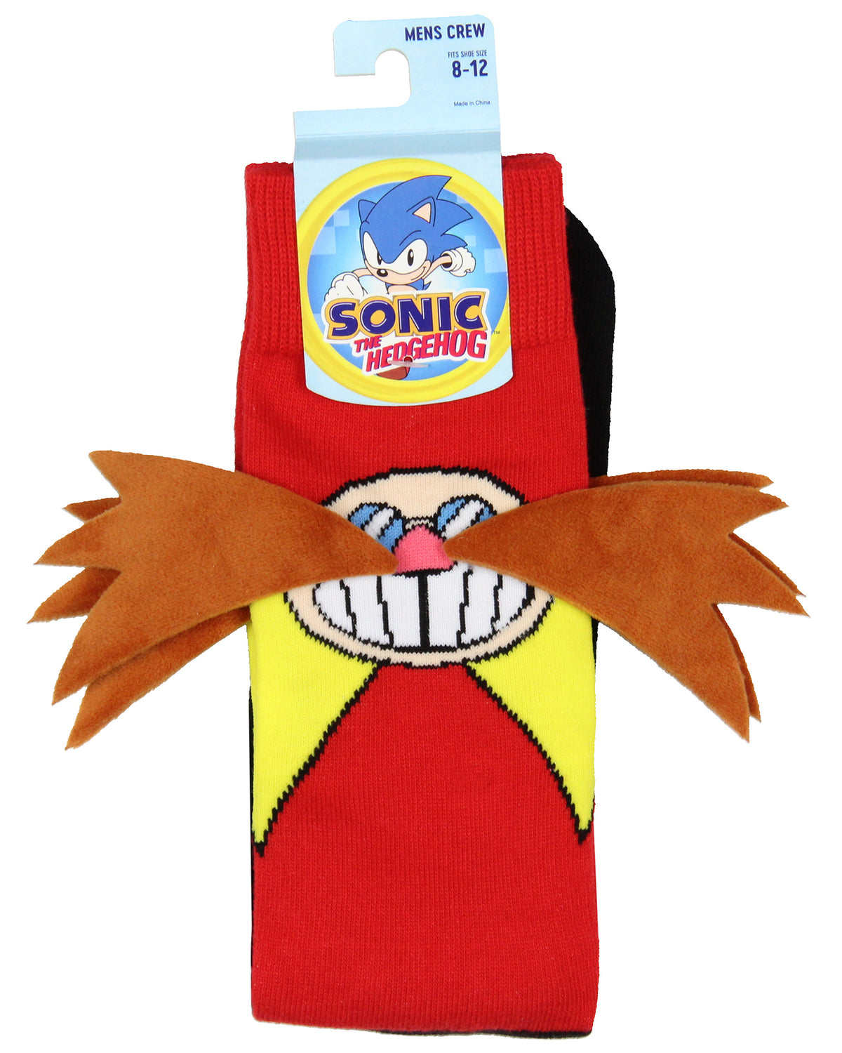 Sonic The Hedgehog Men's Classic Eggman Face with 3D Faux Fur Mustache Crew Sock