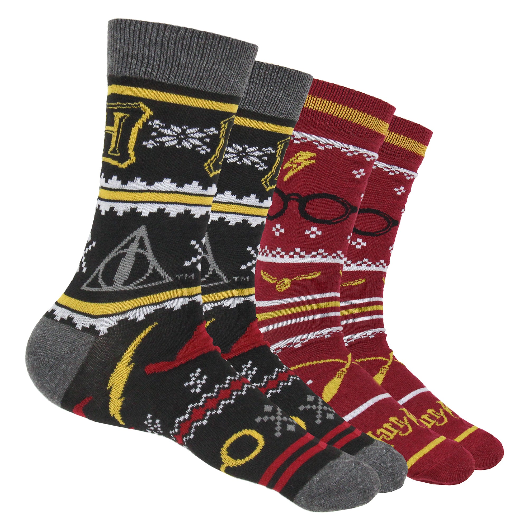 Harry Potter Men's Hogwarts and Quidditch 2 Pack Mid-Calf Crew Socks