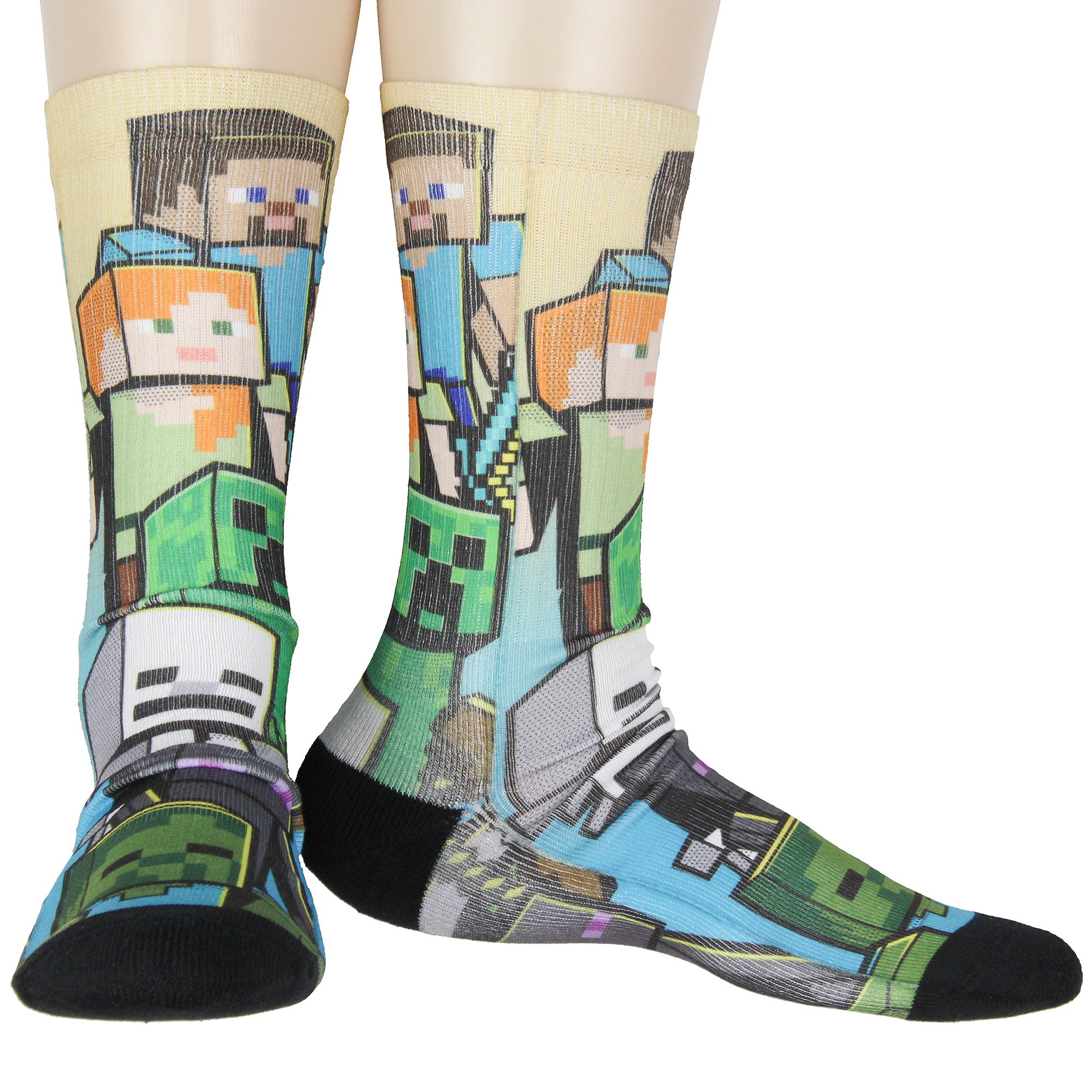 Minecraft Men's Mixed Characters Art On Sublimated Crew Sock