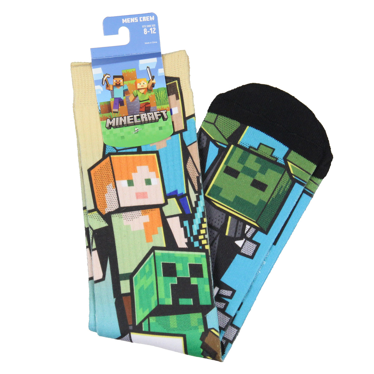 Minecraft Men's Mixed Characters Art On Sublimated Crew Sock