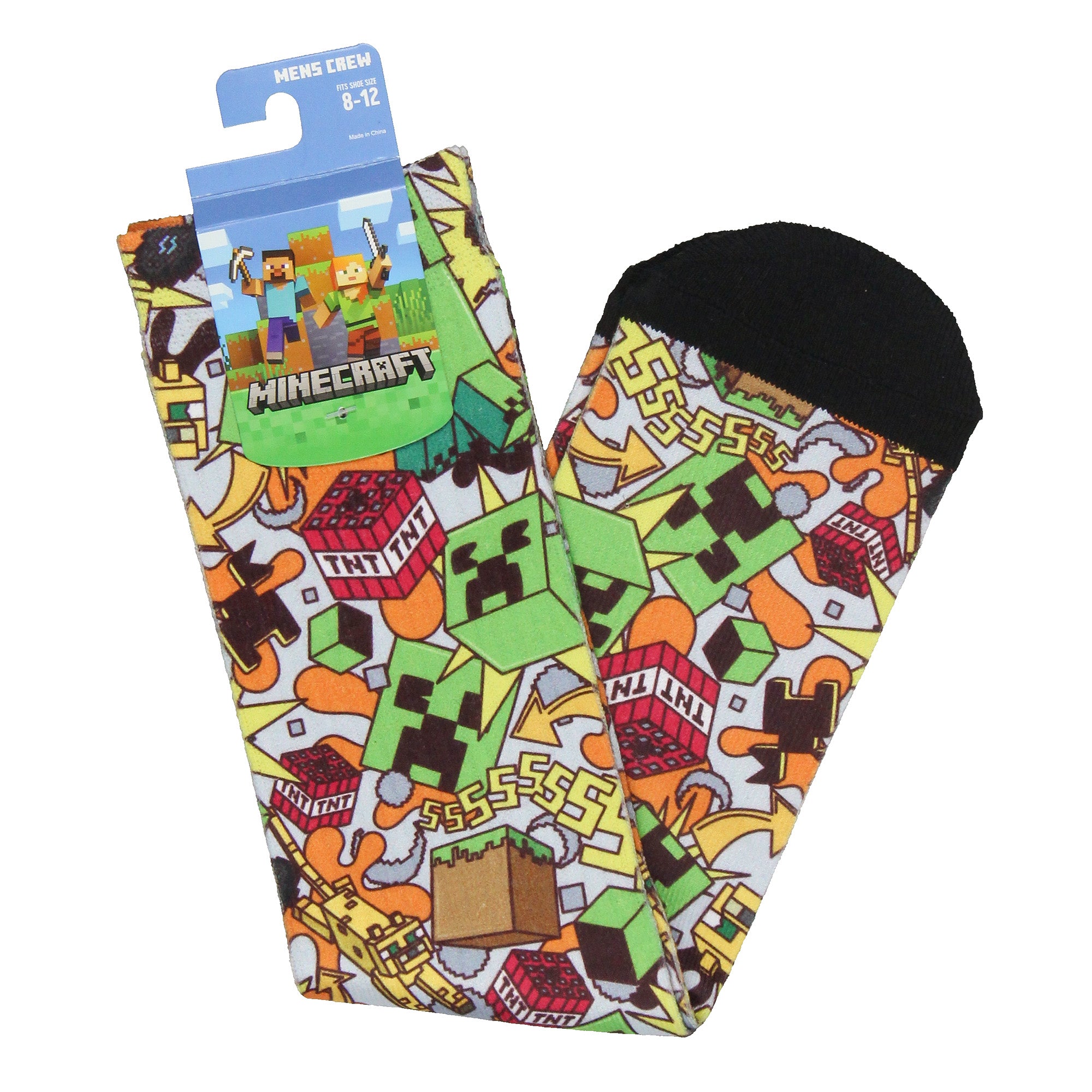 Minecraft Men's All Over Pattern TNT On Sublimated Crew Sock
