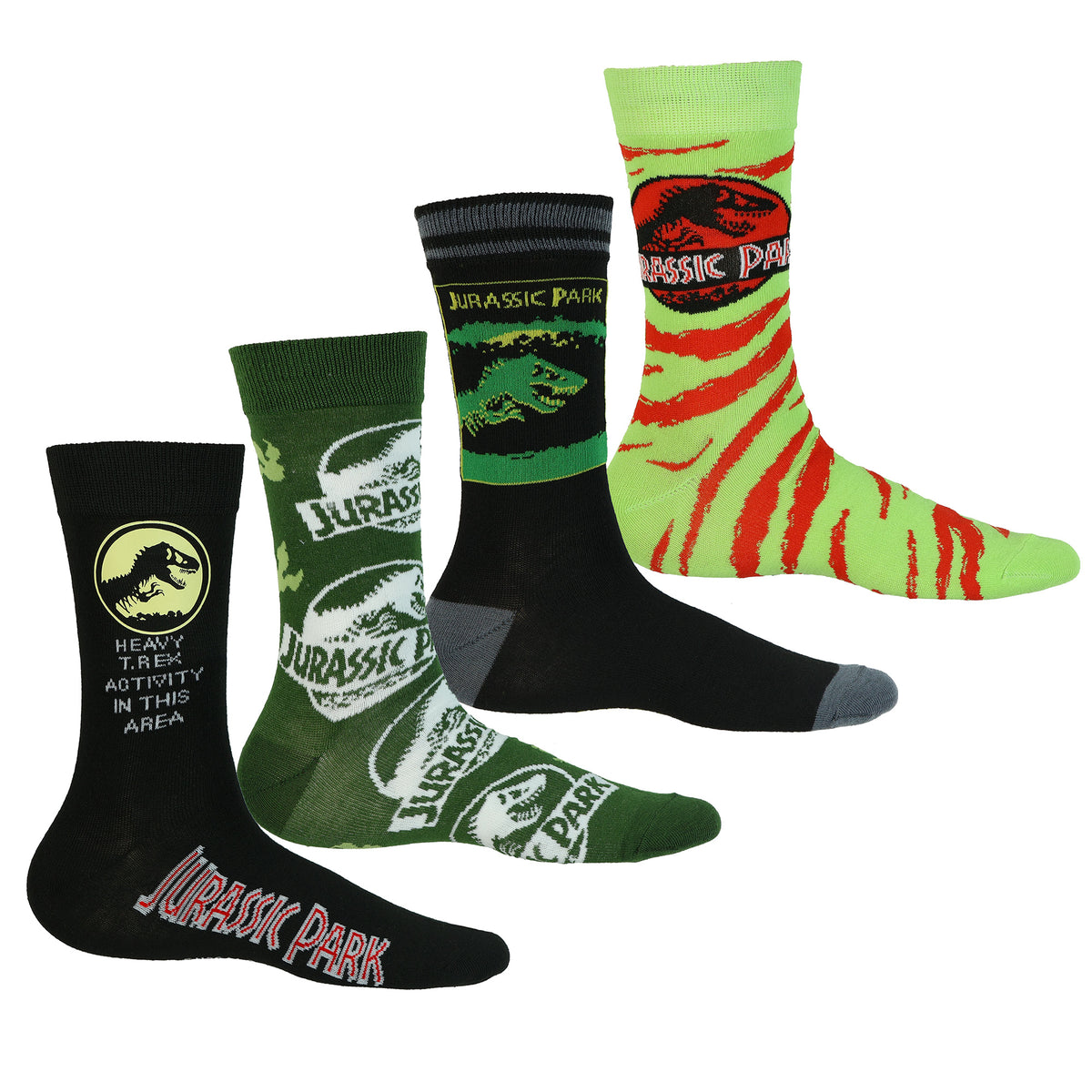 Jurassic Park Socks Men's Dinosaur T Rex Logo Crew Sock 4 Pair OSFM