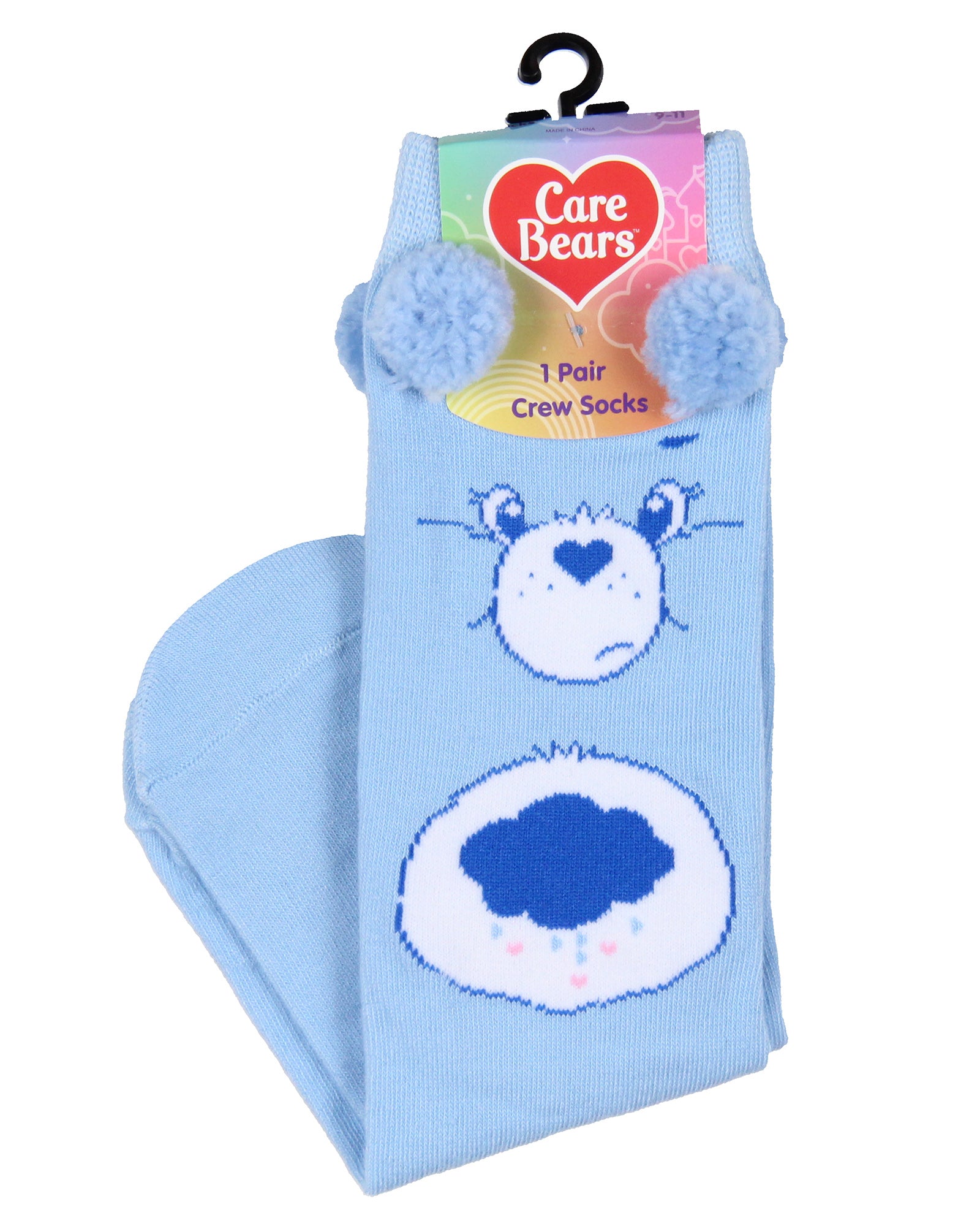 Care Bears Socks Women's Grumpy Bear Design Pom-Pom Crew Socks Size 9-11