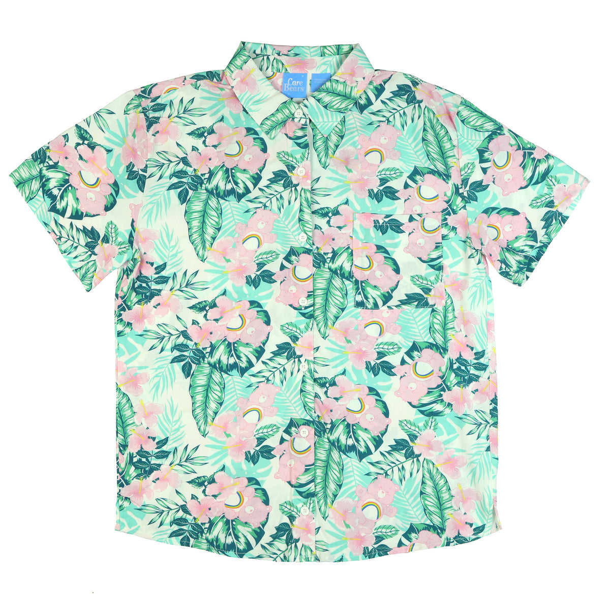 Care Bears Hawaiian Shirt Junior Women's Cheer Bear Tropical Button Up Top