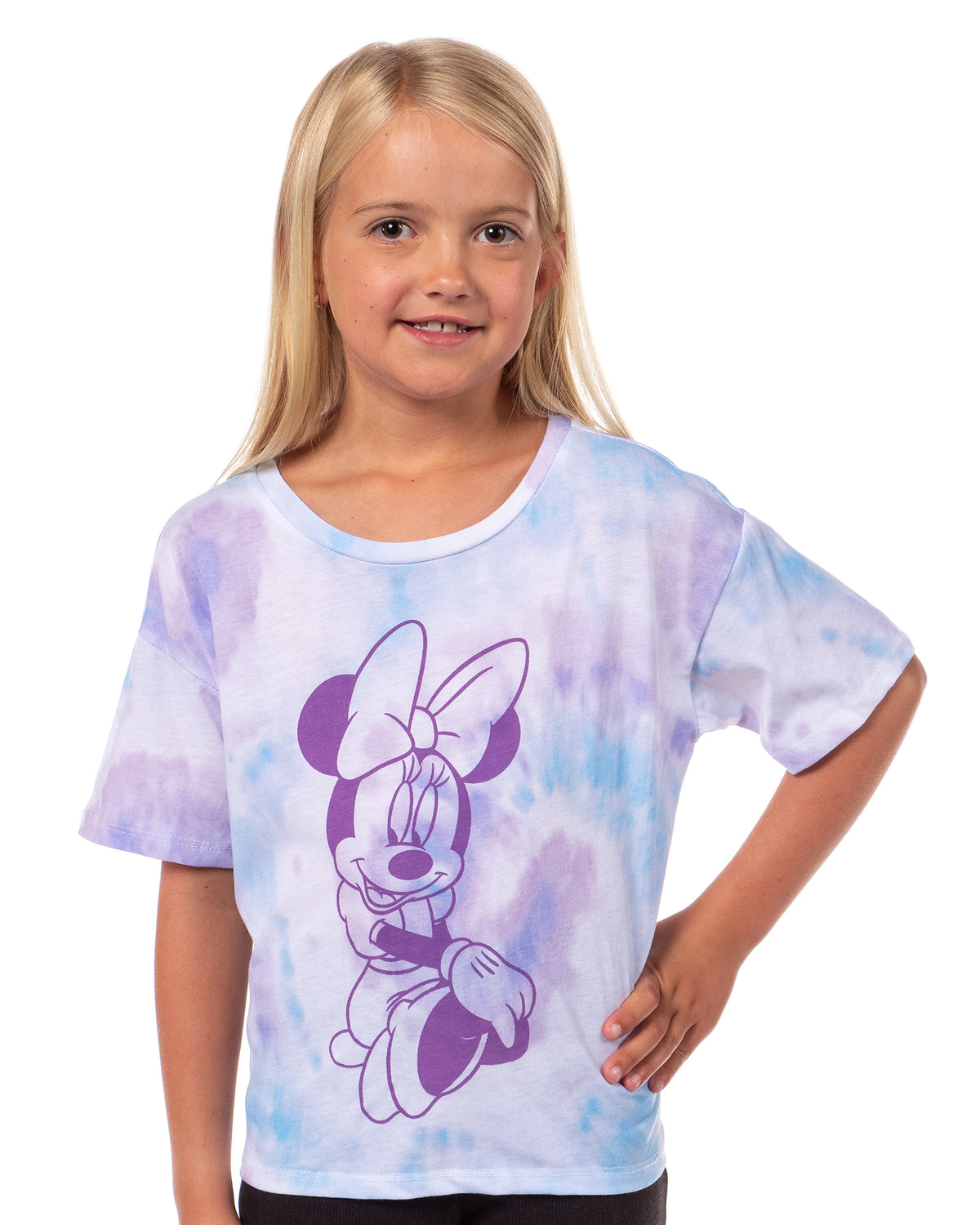 Disney Girl's Minnie Mouse Elegantly Sitting Tie-Dye Cropped T-Shirt