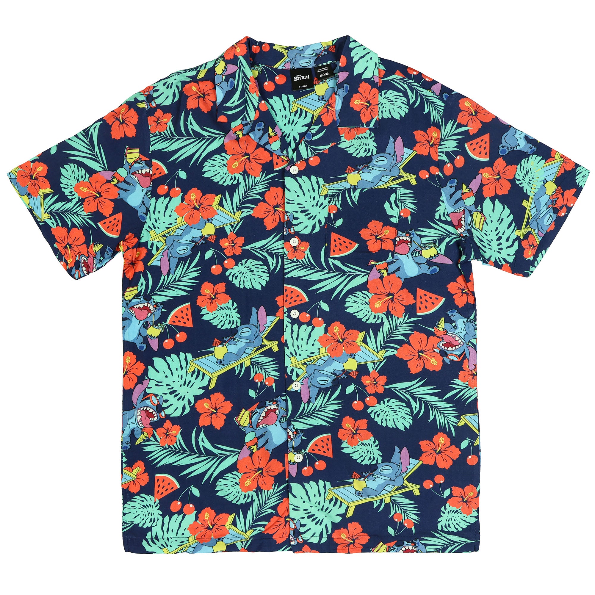 Disney Lilo and Stitch Men's Hawaiian Shirt Tropical Party Button Up Top