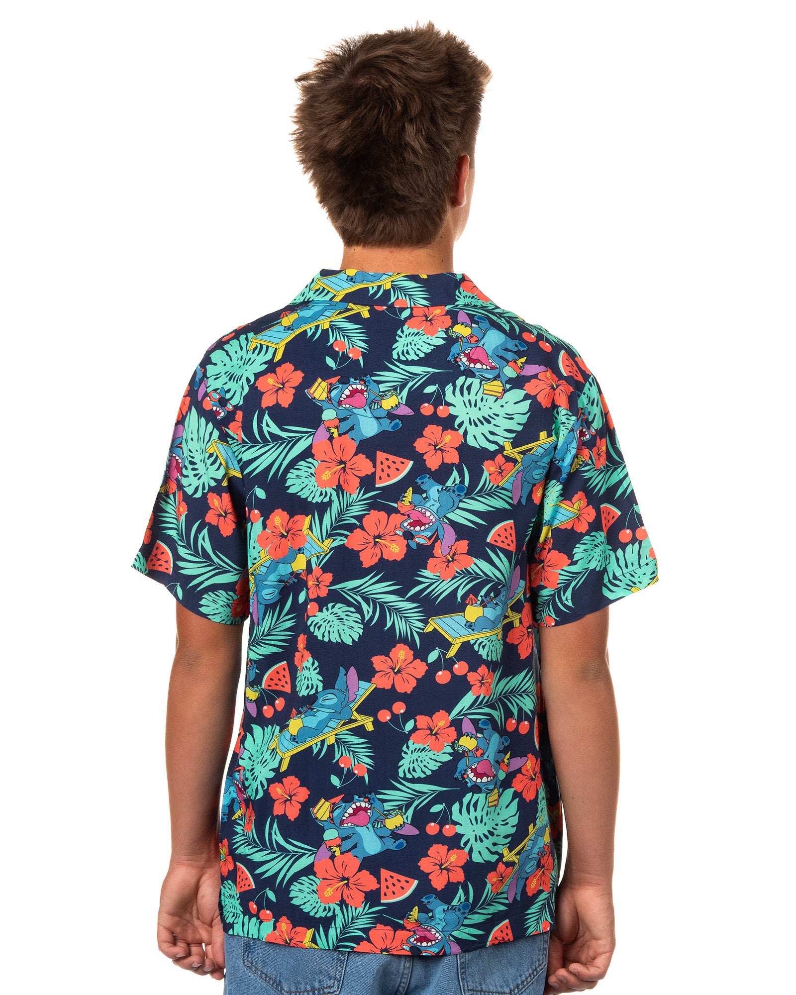 Disney Lilo and Stitch Men's Hawaiian Shirt Tropical Party Button Up Top