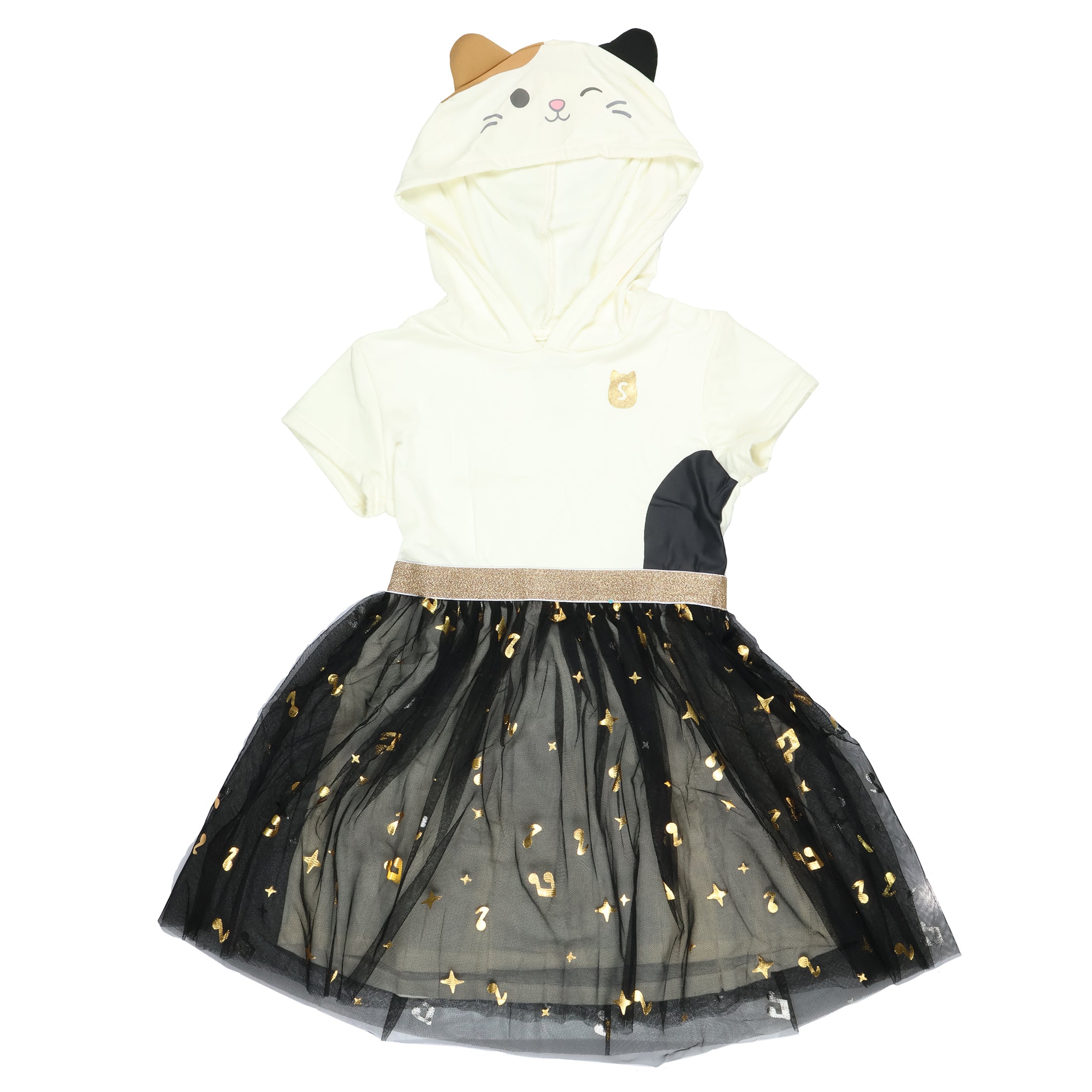 Squishmallows Cam The Cat Girls' Short Sleeve Hooded Tulle Skirt Dress