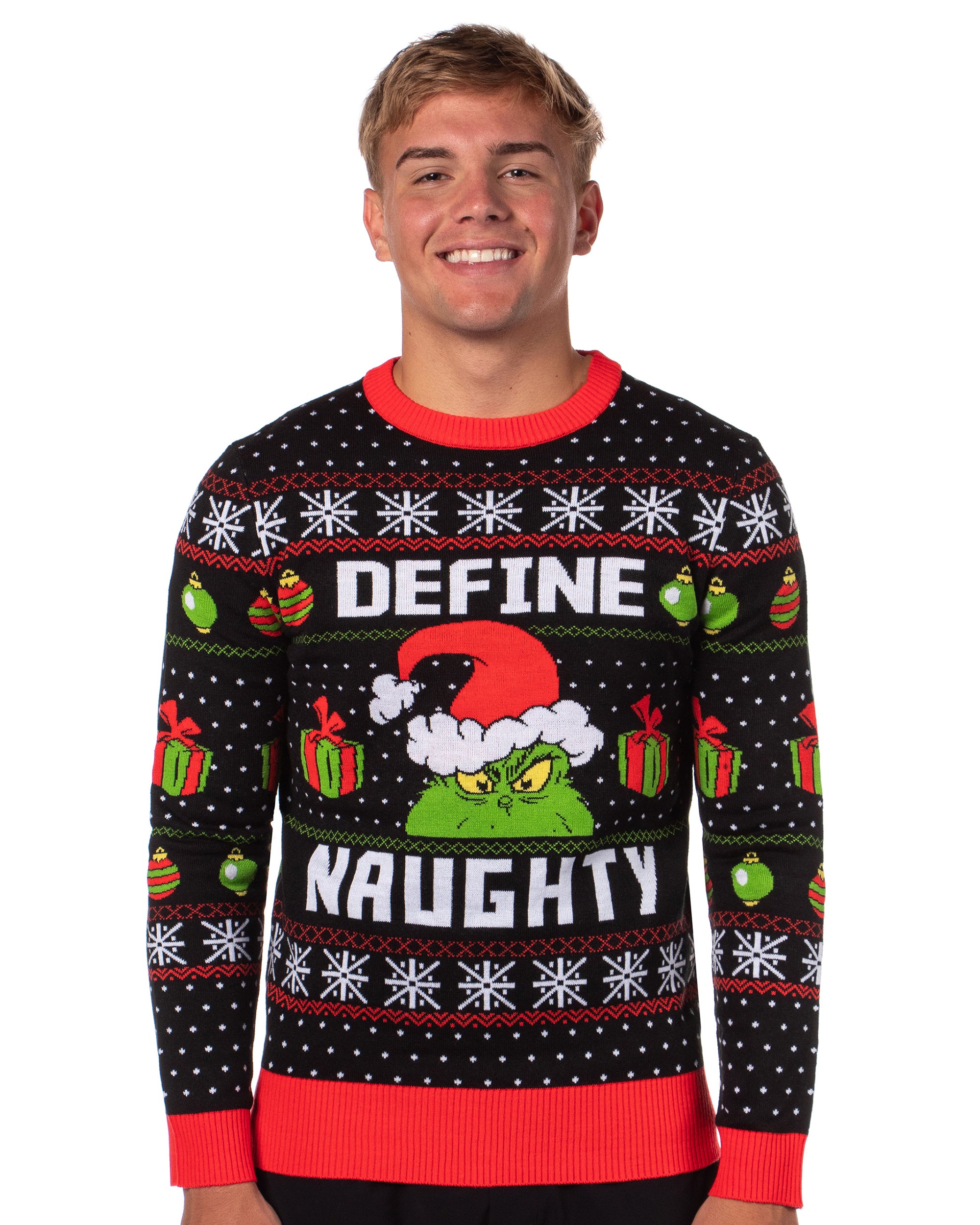 Dr. Seuss GRINCH Men's Define Naughty Ugly Sweater for Christmas