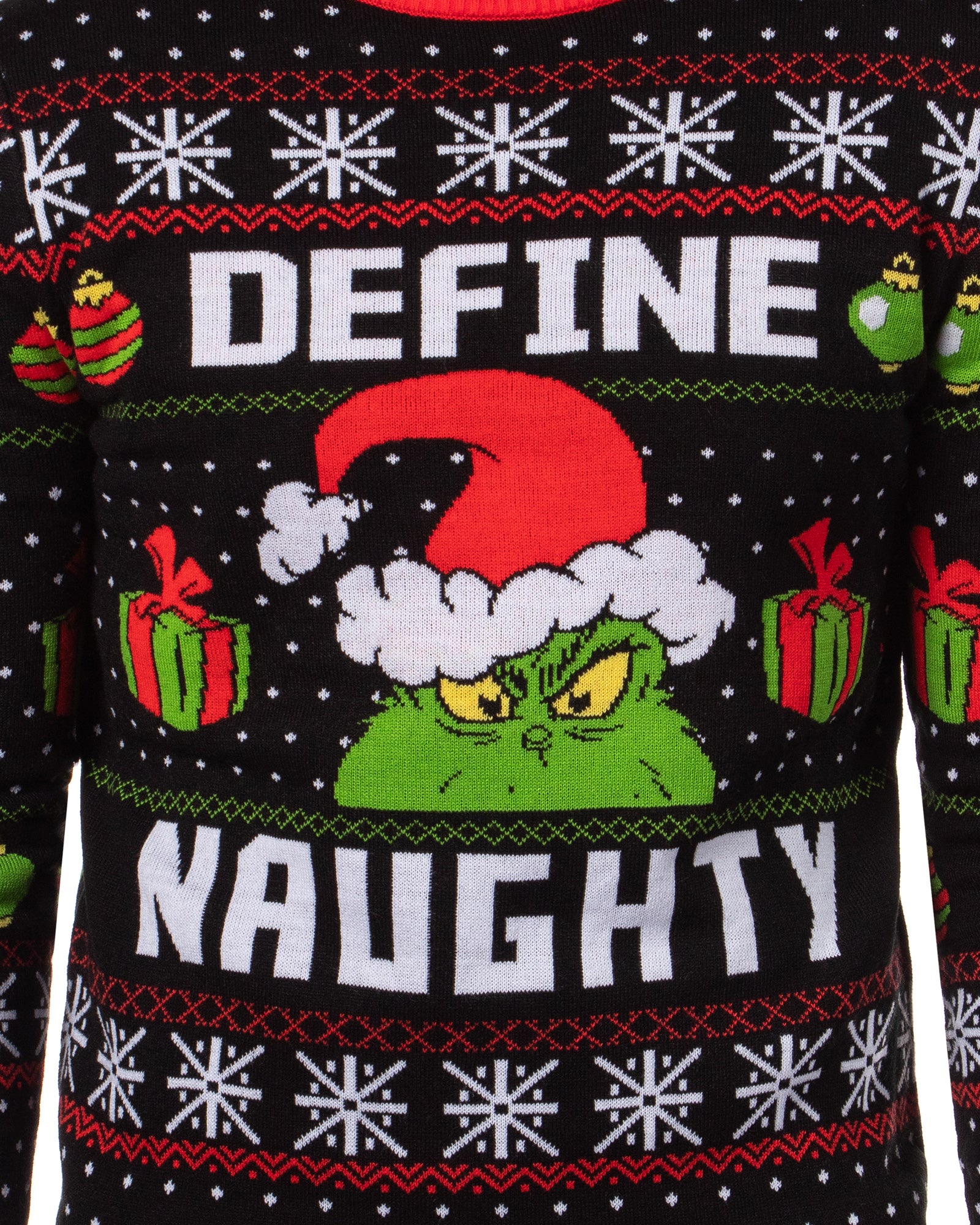 Dr. Seuss GRINCH Men's Define Naughty Ugly Sweater for Christmas