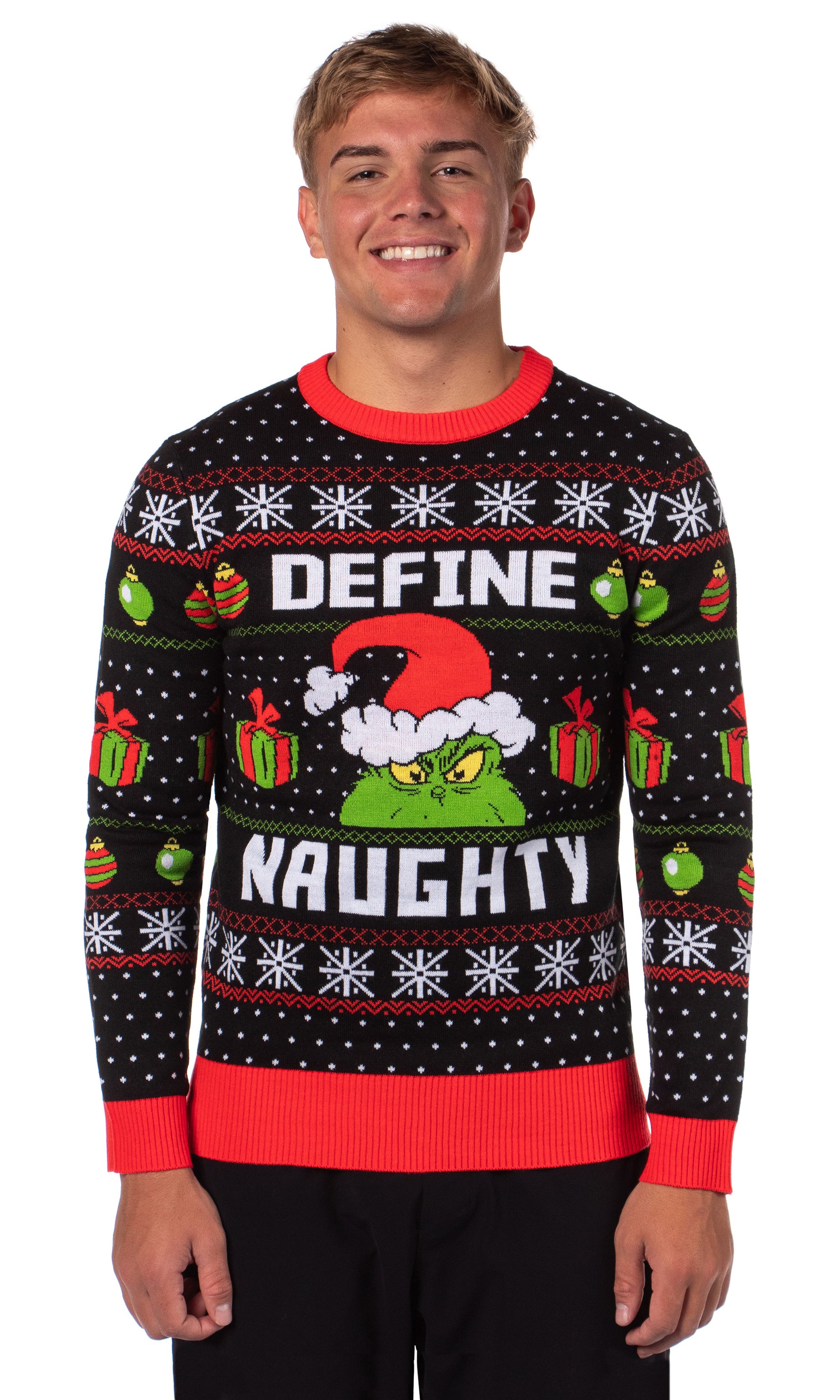 Dr. Seuss GRINCH Men's Define Naughty Ugly Sweater for Christmas