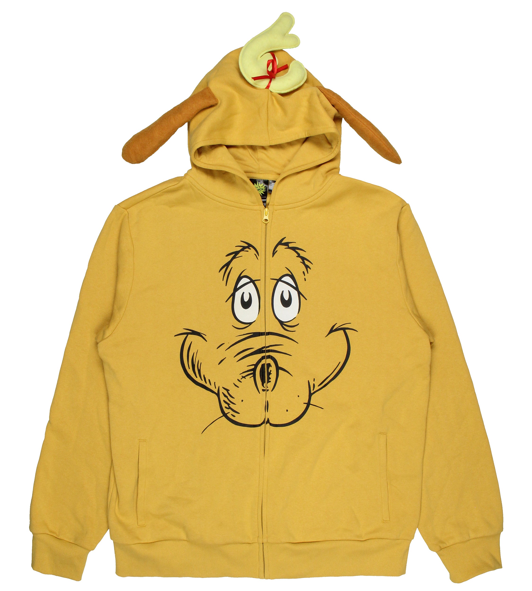 Dr Seuss Men's The Grinch Max The Dog Face Christmas Zip Up Hoodie Sweatshirt