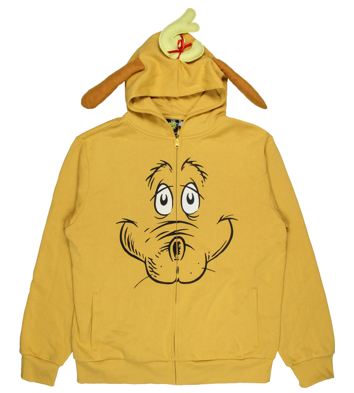Dr Seuss Men's The Grinch Max The Dog Face Christmas Zip Up Hoodie Sweatshirt