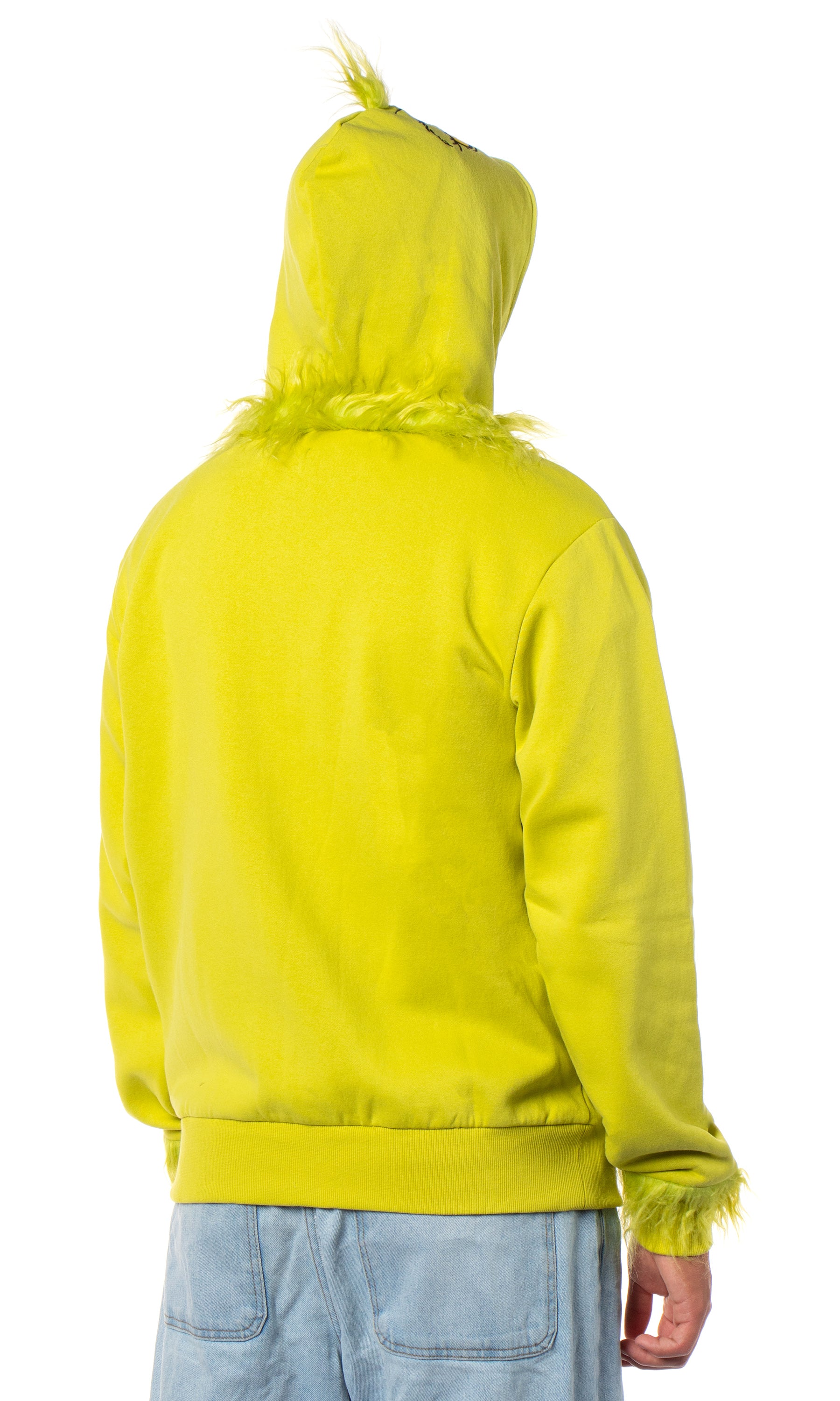 Dr Seuss Men's The Grinch Faux Hair Costume Character Zip-Up Hoodie