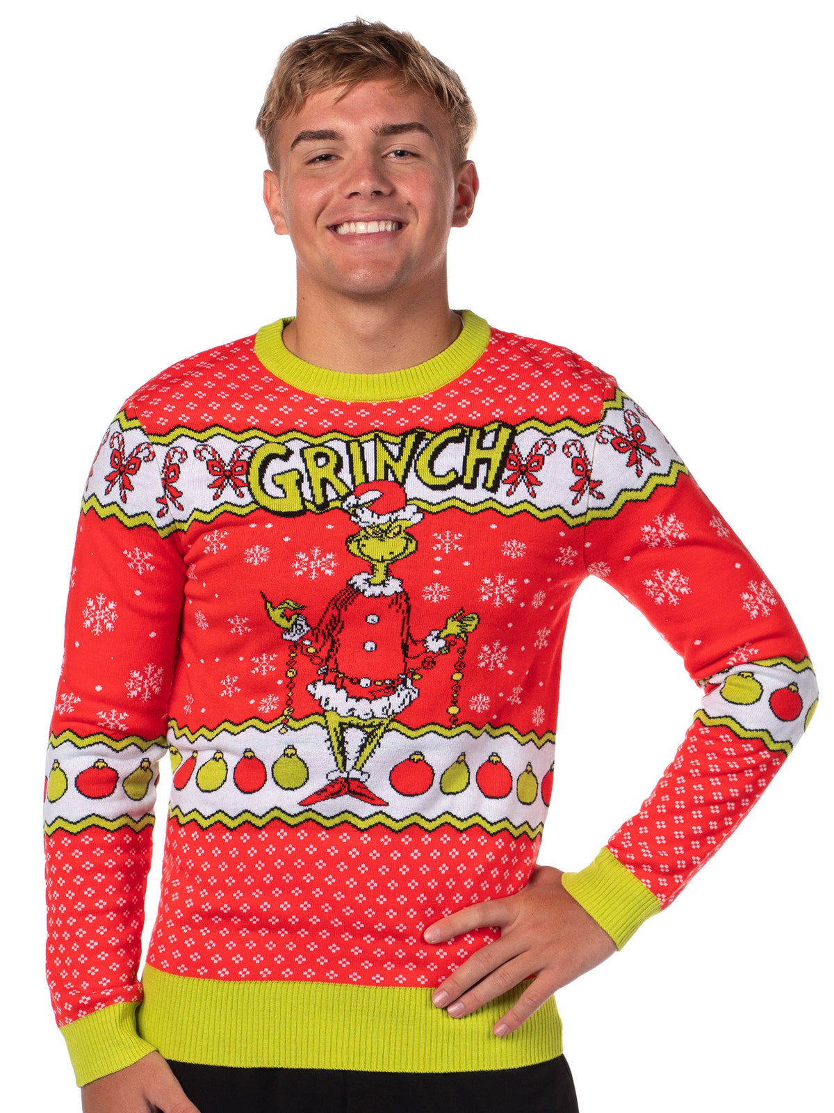 Dr Seuss GRINCH Men's Snowflakes Fair Isle Ugly Sweater for Christmas
