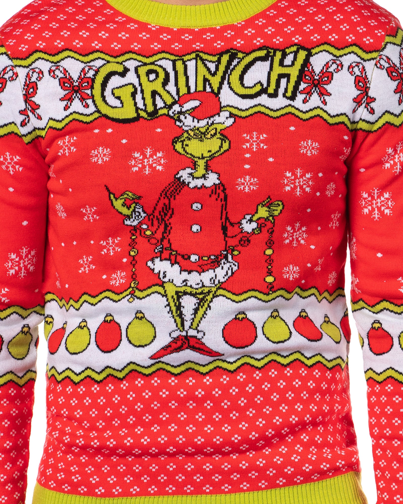 Dr Seuss GRINCH Men's Snowflakes Fair Isle Ugly Sweater for Christmas