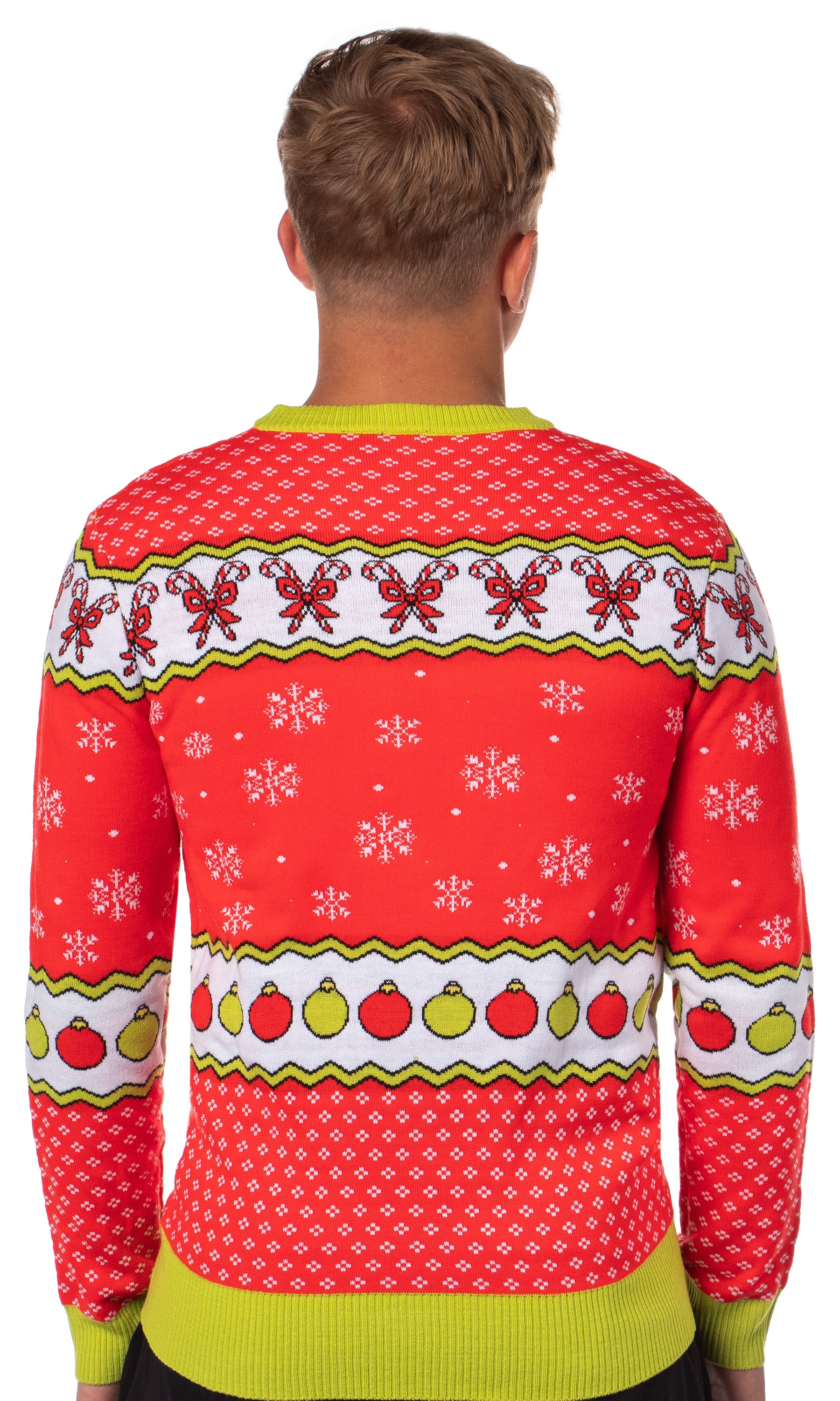 Dr Seuss GRINCH Men's Snowflakes Fair Isle Ugly Sweater for Christmas