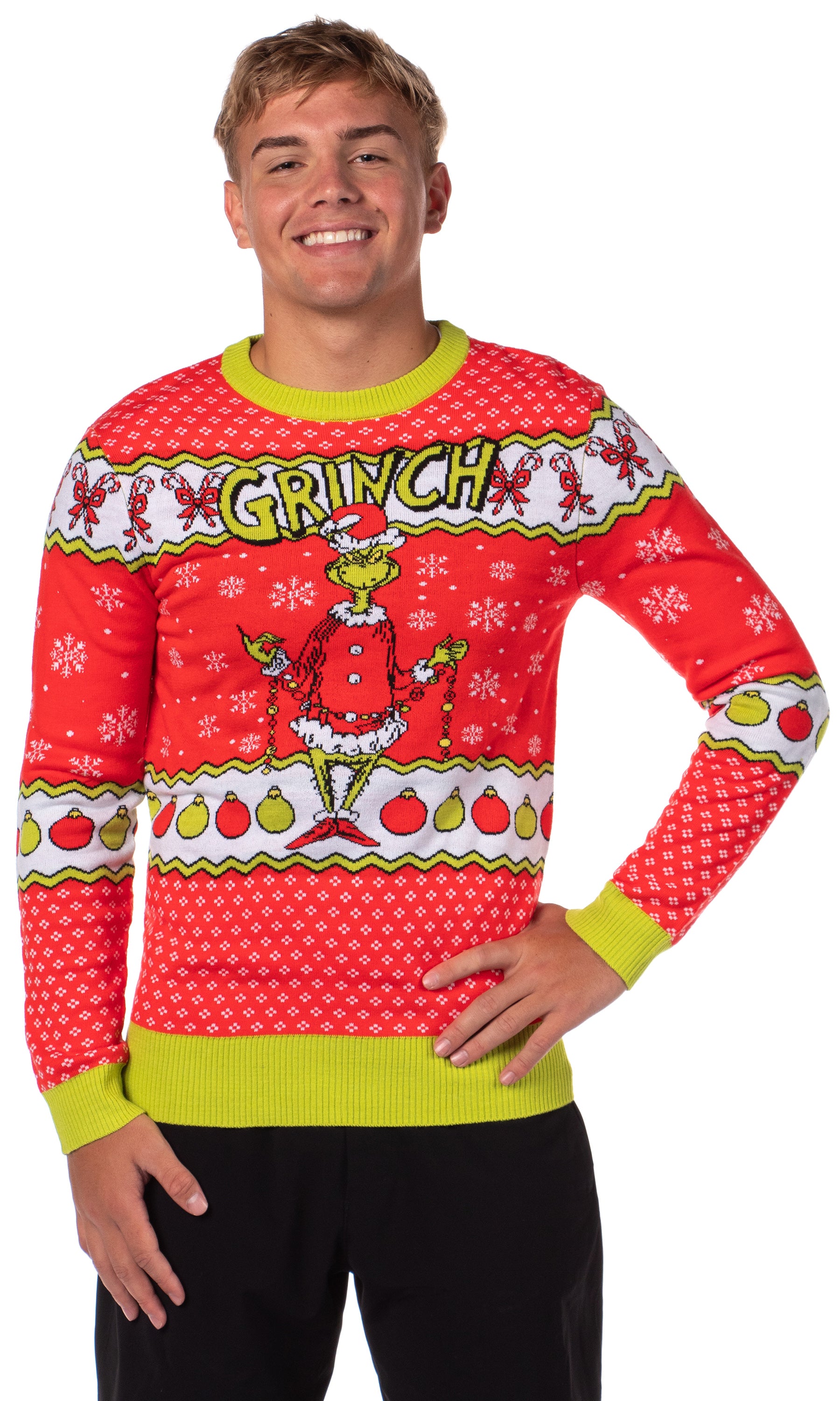Dr Seuss GRINCH Men's Snowflakes Fair Isle Ugly Sweater for Christmas