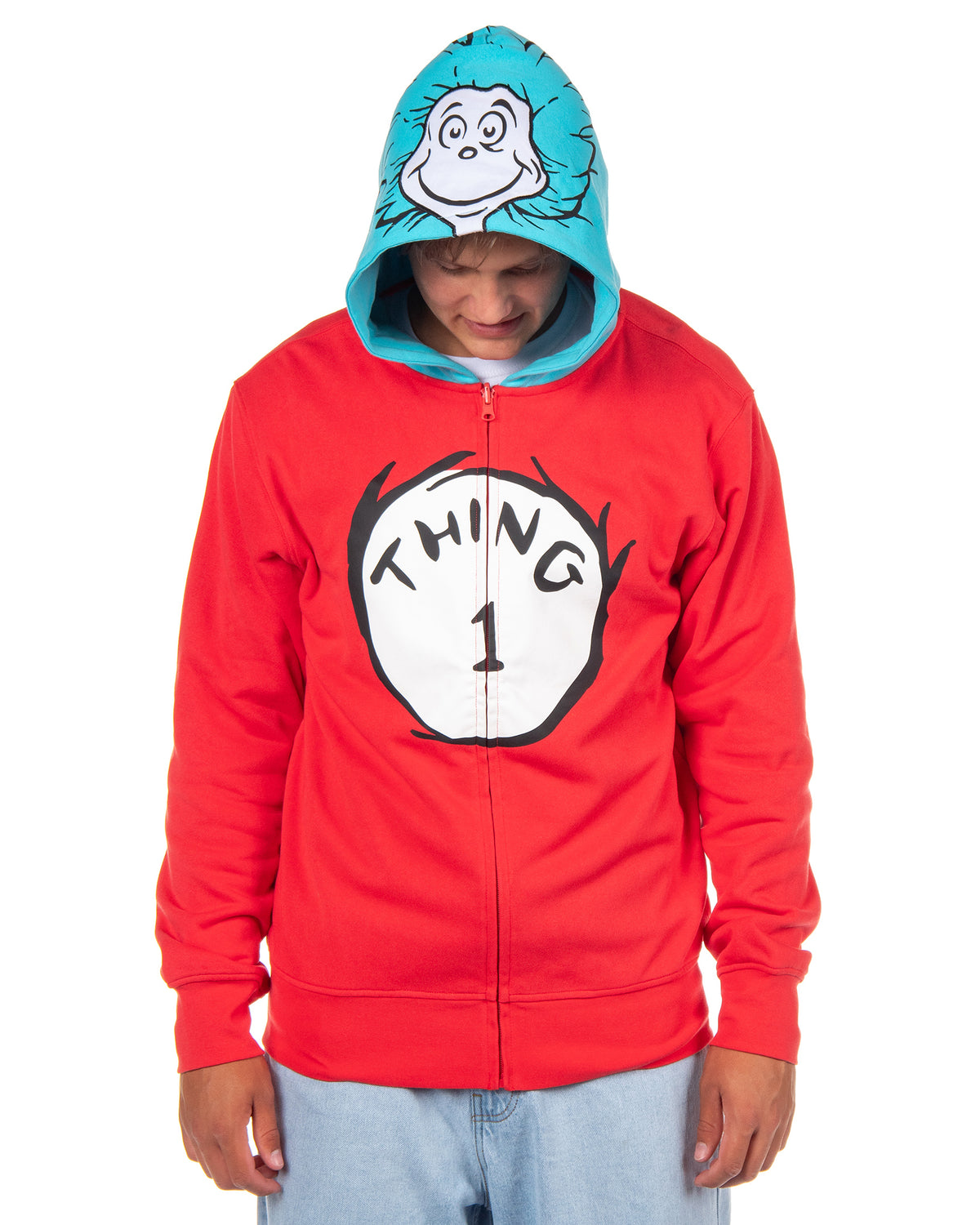 Dr. Seuss Hoodie Adult Thing 1 Thing 2 Reversible Zip Up Costume Sweatshirt