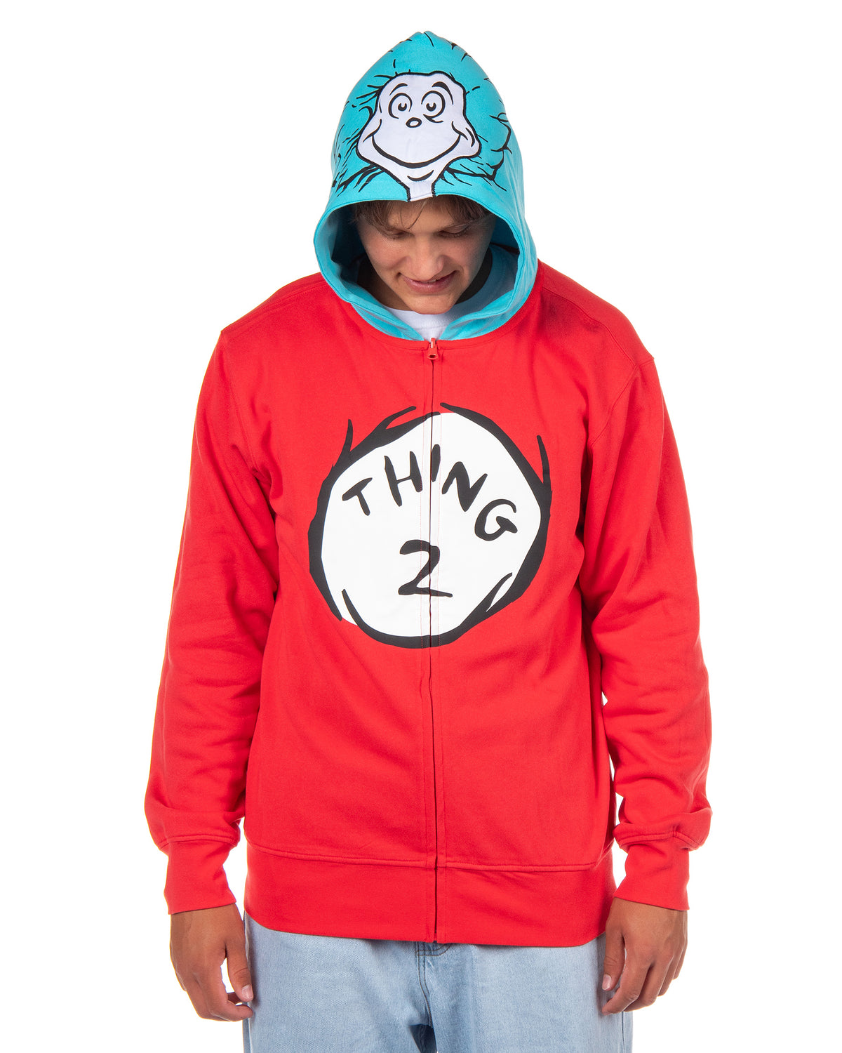 Dr. Seuss Hoodie Adult Thing 1 Thing 2 Reversible Zip Up Costume Sweatshirt
