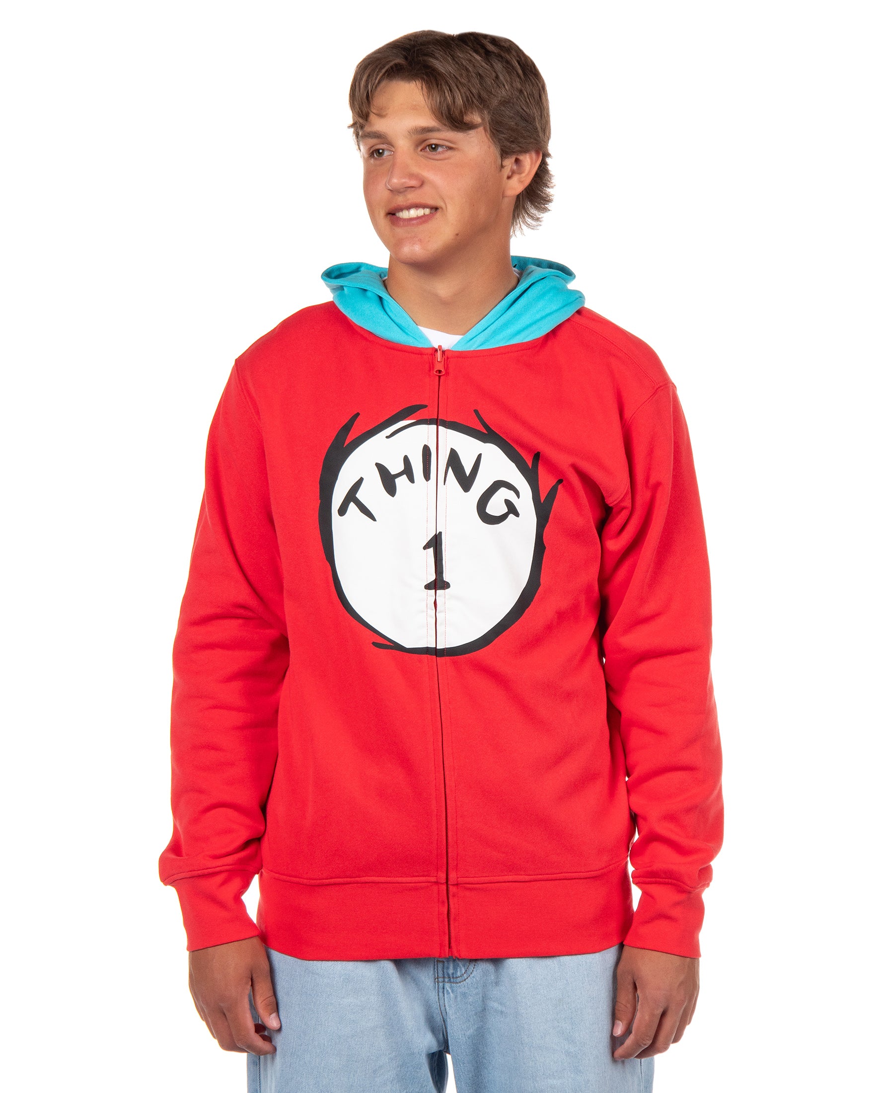 Dr. Seuss Hoodie Adult Thing 1 Thing 2 Reversible Zip Up Costume Sweatshirt