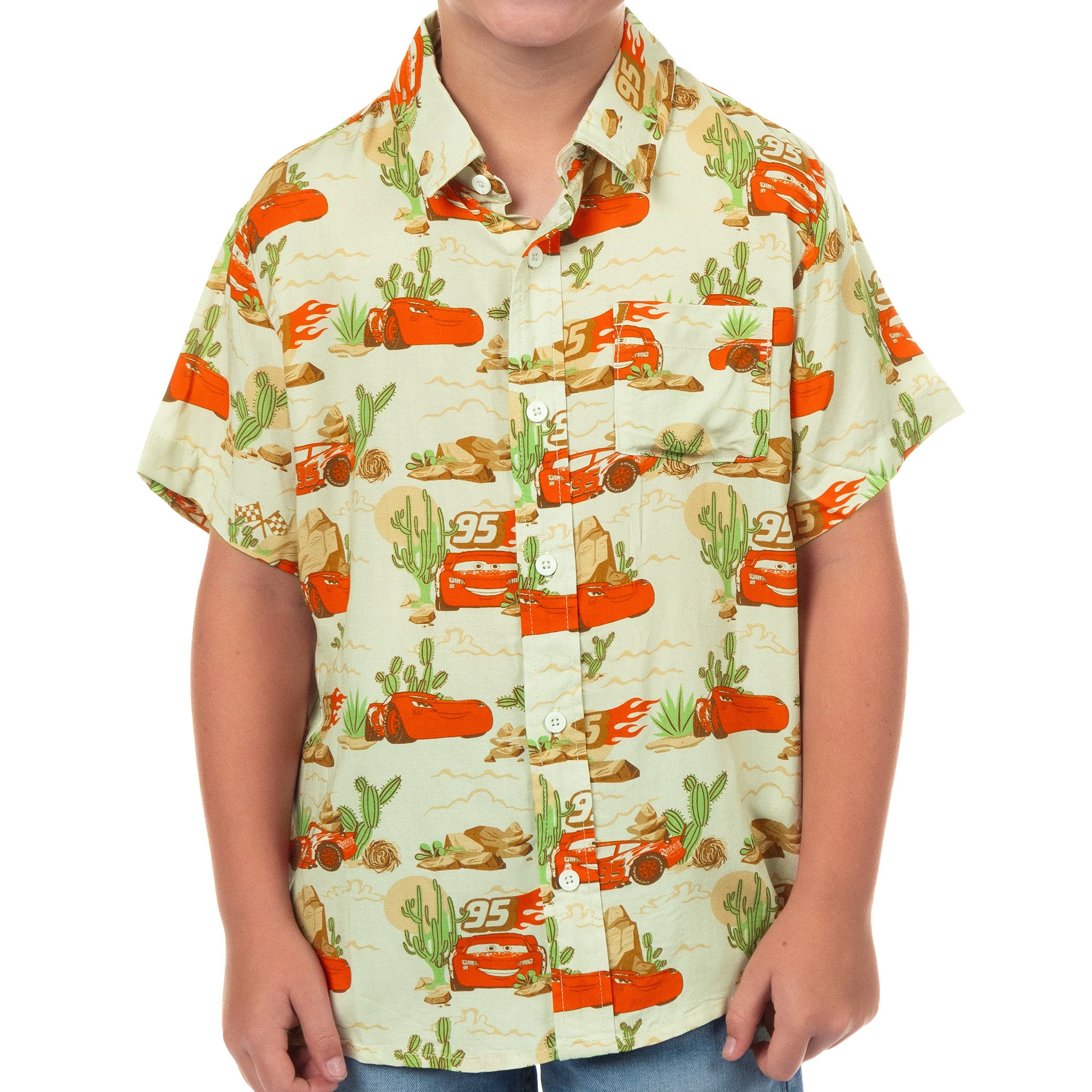 Disney Cars Hawaiian T-Shirt Boys' Button-Up Short Sleeve Woven Top