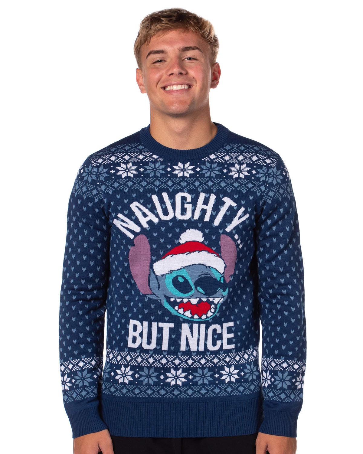 Disney Lilo & Stitch Men's Naughty But Nice Ugly Sweater for Christmas Pullover