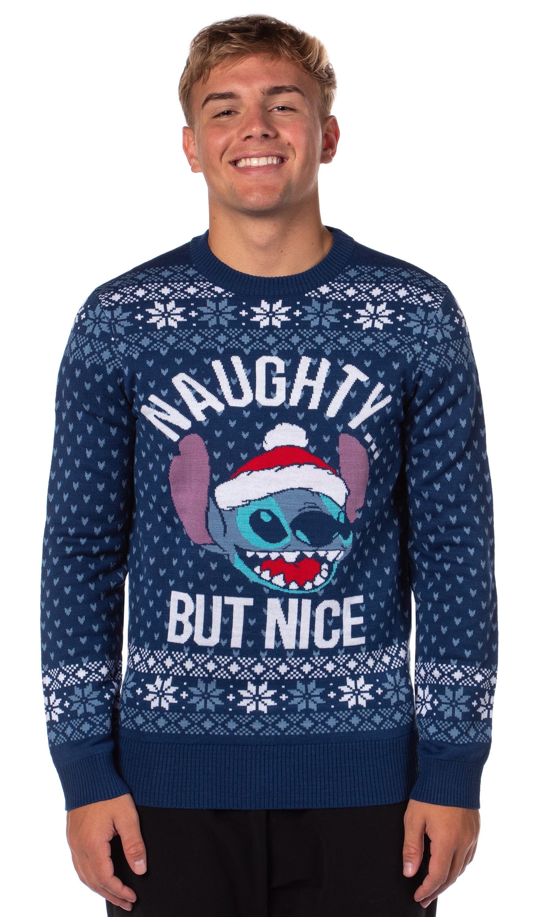 Disney Lilo & Stitch Men's Naughty But Nice Ugly Sweater for Christmas Pullover
