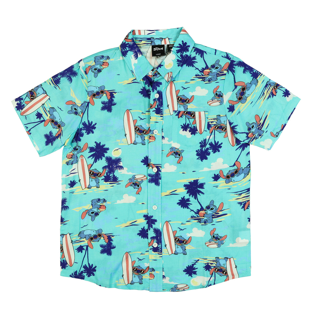 Disney Stitch Hawaiian Shirt Boys' Button-Up Short Sleeve Woven Top