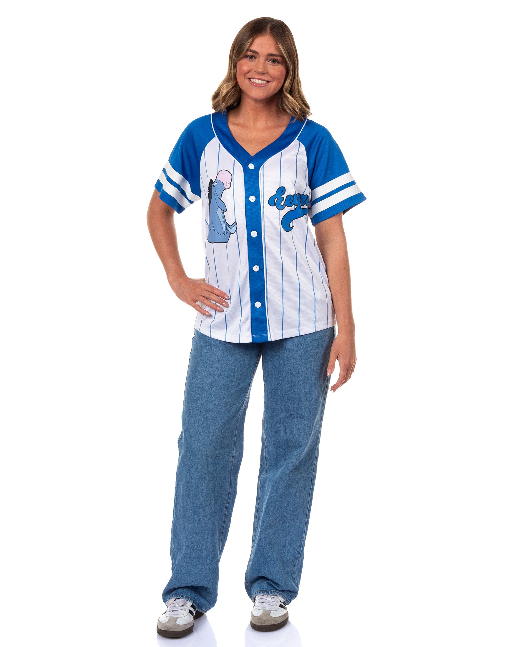 Disney Winnie The Pooh Baseball Jersey Women's Eeyore Button Up Shirt