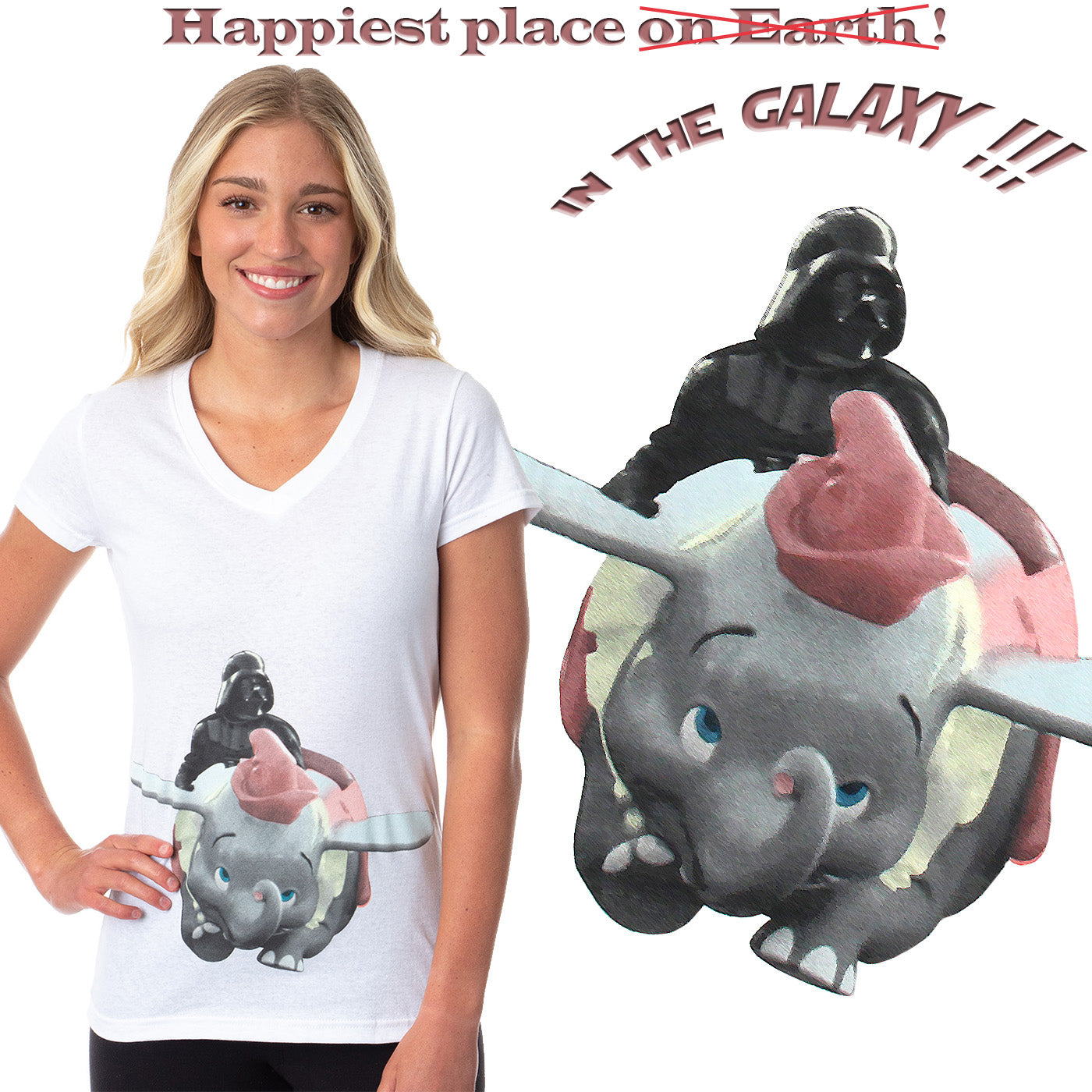 Star Wars Womens' Darth Vader Does The Dumbo Ride V-Neck Graphic T-Shirt