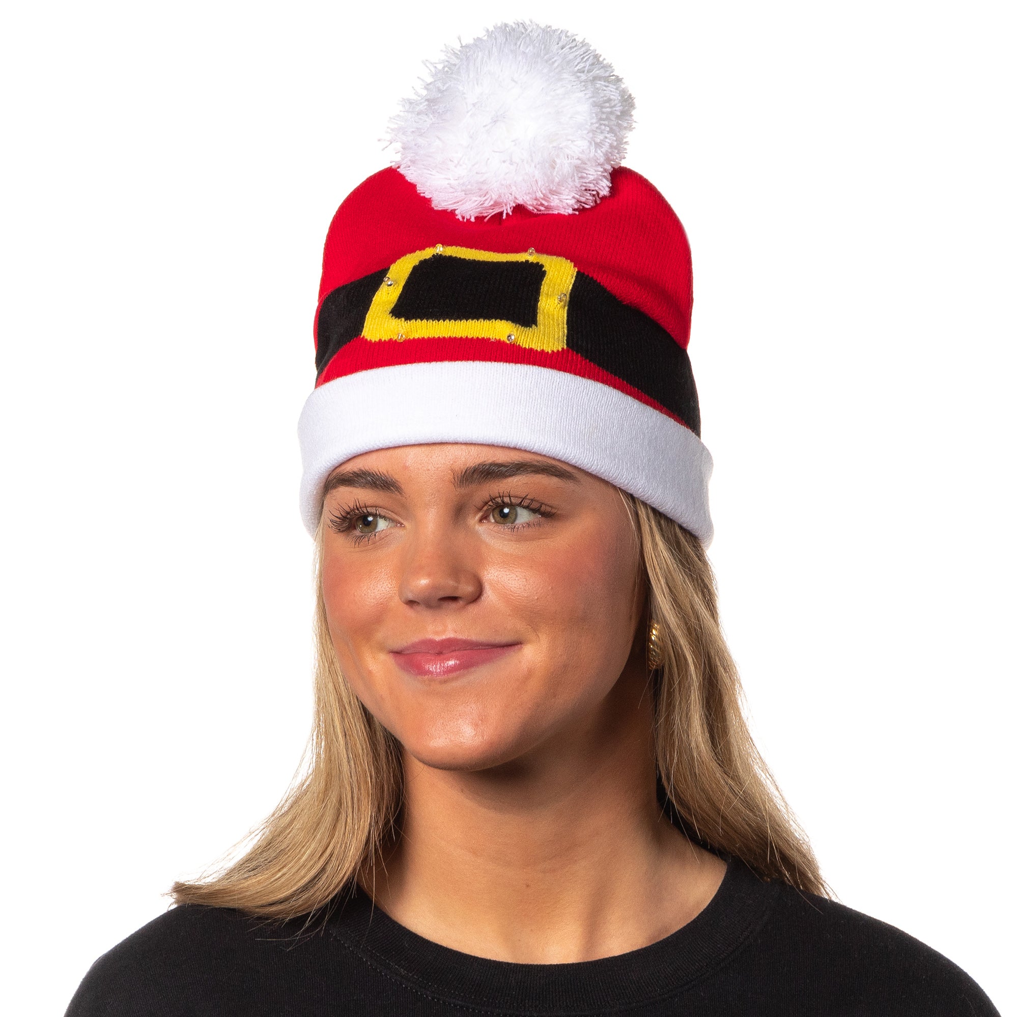 Festive Holiday Novelty Adult Light Up Knit Beanie Pom Pom Hat Cap OSFM