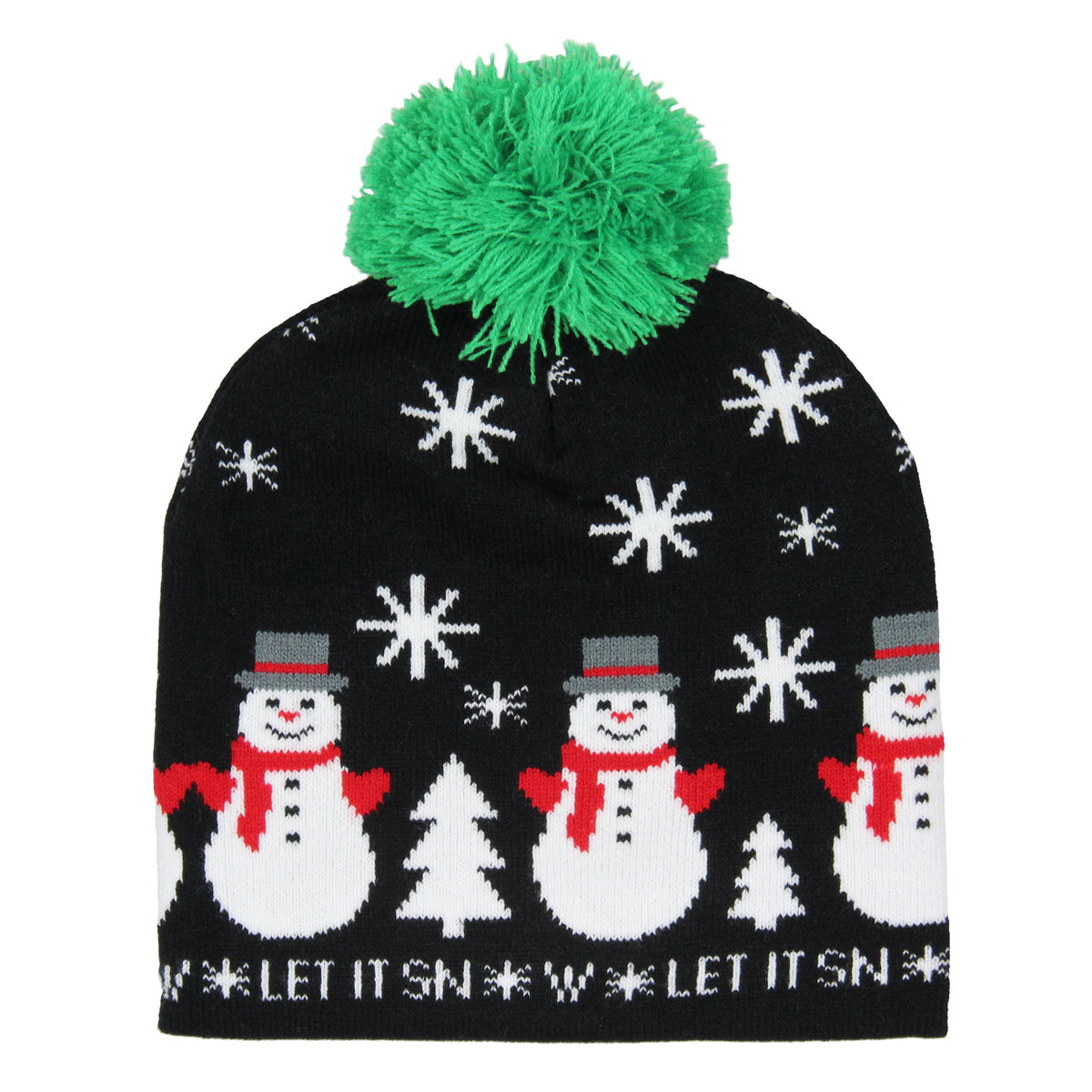 Festive Holiday Novelty Adult Light Up Knit Beanie Pom Pom Hat Cap OSFM