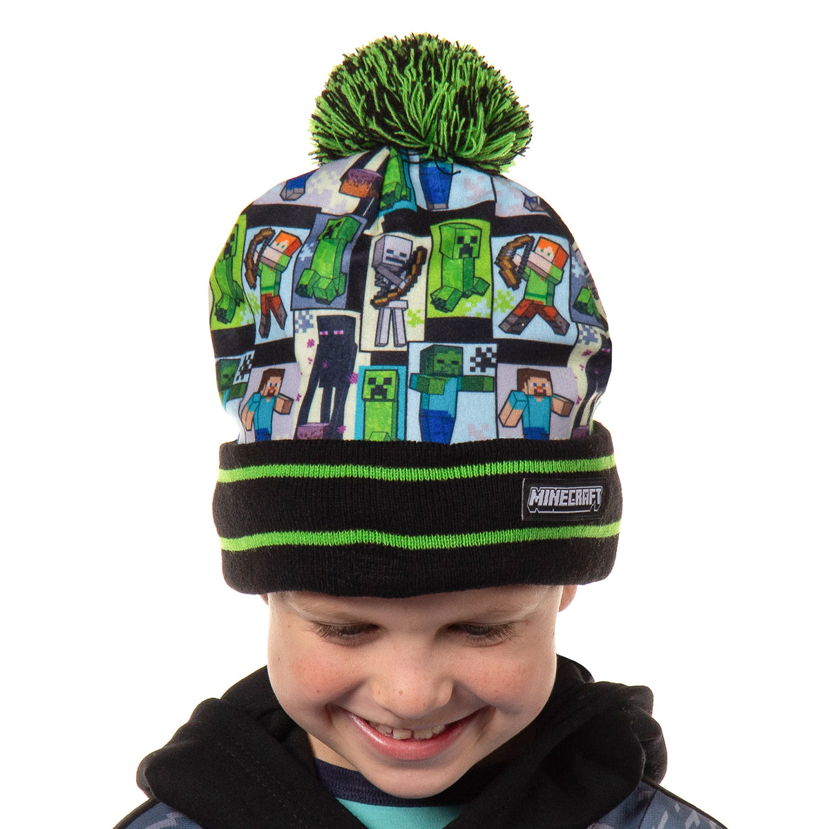 Minecraft Sublimated Kid's Knit Cuff Pom Pom Beanie Cap Winter Hat OSFM