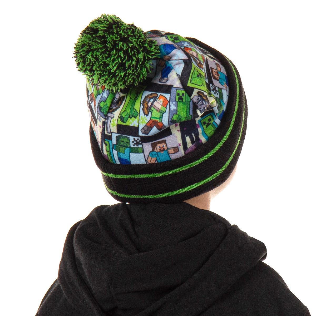 Minecraft Sublimated Kid's Knit Cuff Pom Pom Beanie Cap Winter Hat OSFM