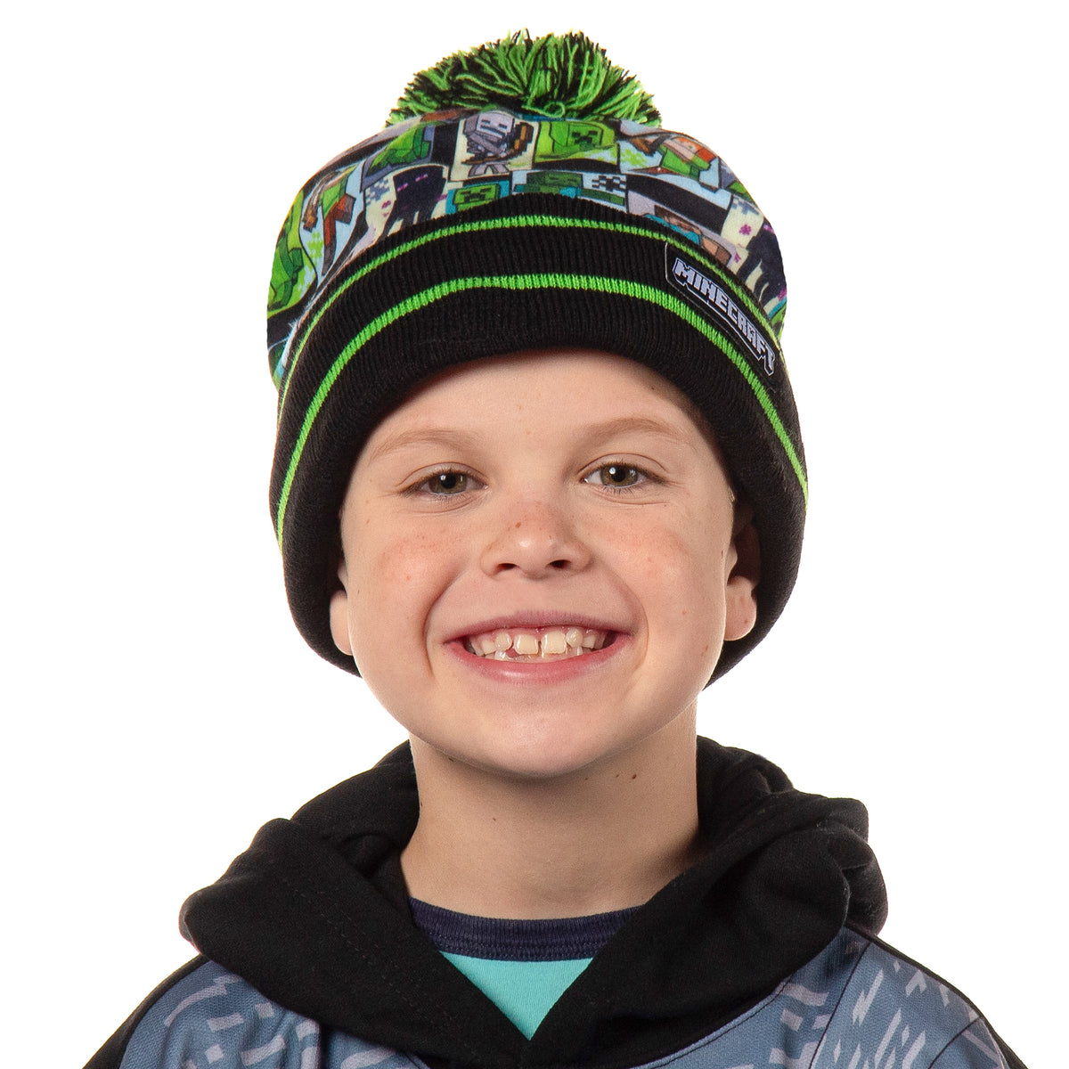 Minecraft Sublimated Kid's Knit Cuff Pom Pom Beanie Cap Winter Hat OSFM