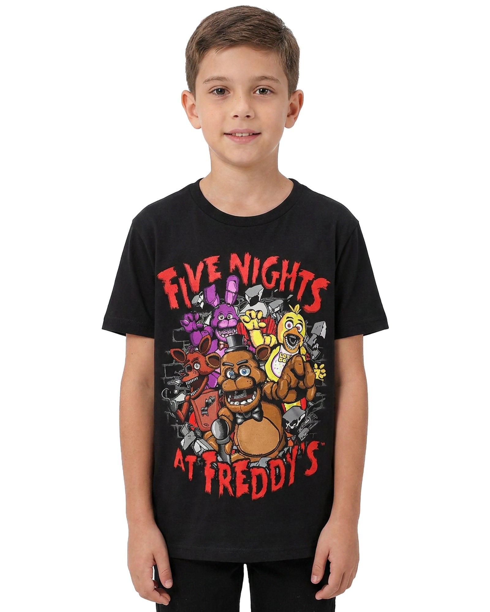 Five Night's At Freddy's Shirt Boy's Bonnie Chica Foxy Bust Through Wall Tee