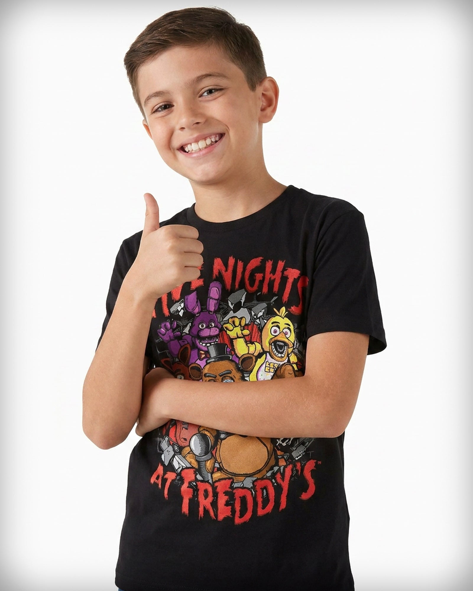 Five Night's At Freddy's Shirt Boy's Bonnie Chica Foxy Bust Through Wall Tee