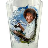 Bob Ross Snowy Mountains Pine Trees and River Painting 16oz Pint Drinking Glass