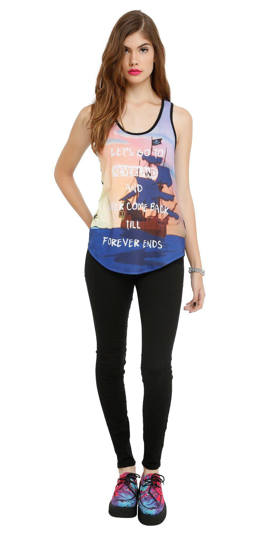 Disney Women's Peter Pan Go To Neverland Adult Junior's Racerback Tank Top