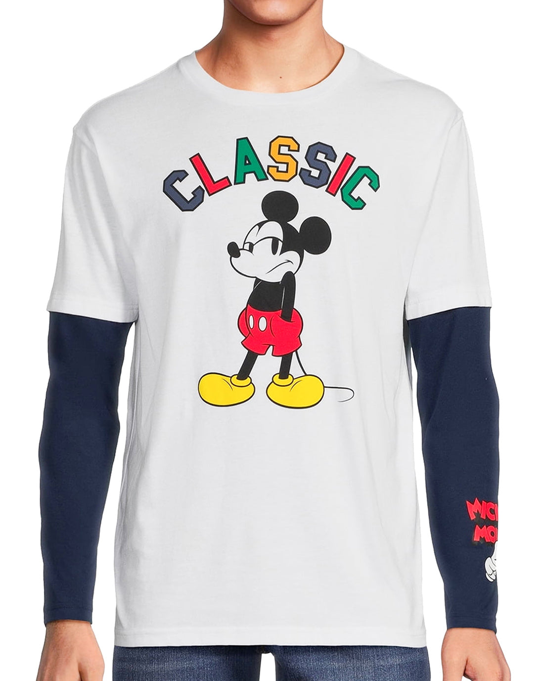 Mickey Mouse Men's Grumpy Classic Faux Long Sleeve T-Shirt with Beanie