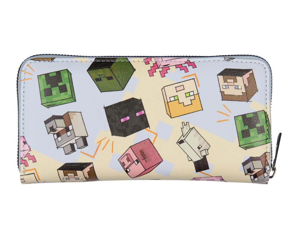 Minecraft Faux Leather Full Zip Around Clutch Wallet Game Characters Creeper Alex Steve Enderman Zombie