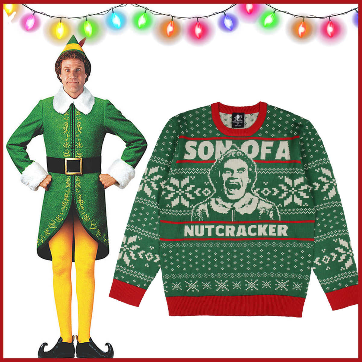 ELF Men's Buddy Son of a Nutcracker Ugly Christmas Knit Pullover Sweater