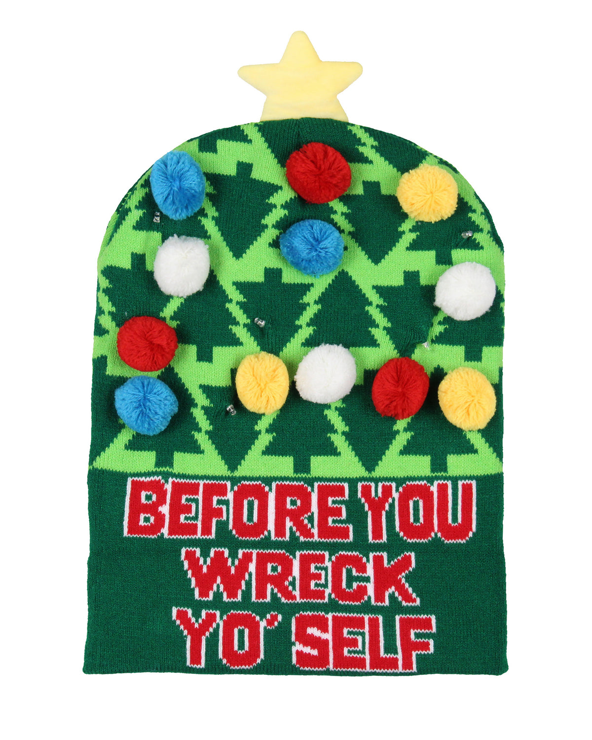 Festive Holiday Novelty Adult Light Up Knit Beanie Pom Pom Hat Cap OSFM