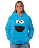 Sesame Street Women's Cookie Monster Embroidered Face Plush Fleece Hoodie
