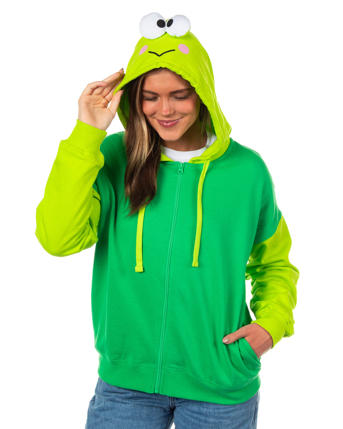 Sanrio Keroppi Women's Zip Up Hoodie Character Costume Hooded Sweatshirt