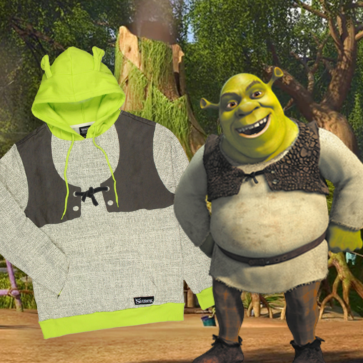 Shrek Costume Pullover Hoodie Sweatshirt With 3D Trumpet Ears On Hood