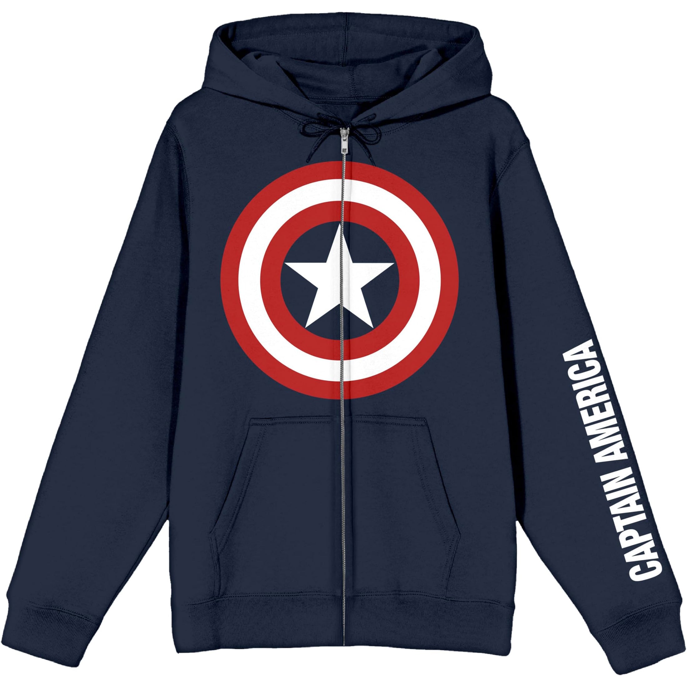 Marvel Captain America Jacket Men's Shield Logo Long Sleeve Zip Up Hoodie